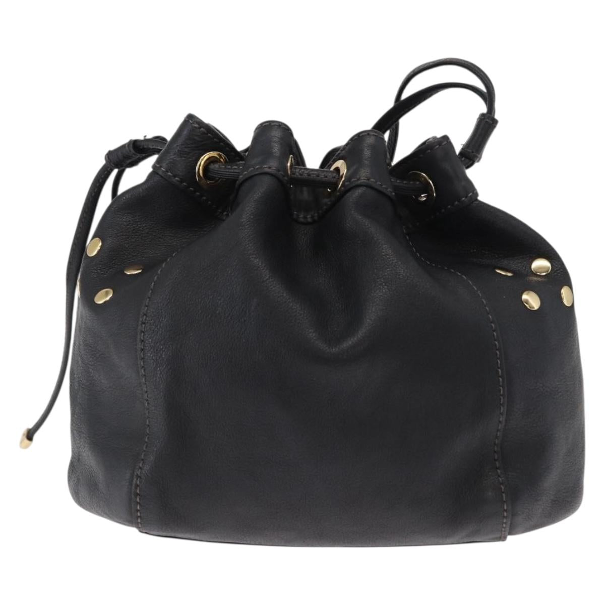 BURBERRY Blue Label Shoulder Bag Leather Black Gold Auth 162856