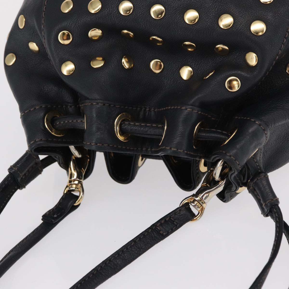 BURBERRY Blue Label Shoulder Bag Leather Black Gold Auth 162856