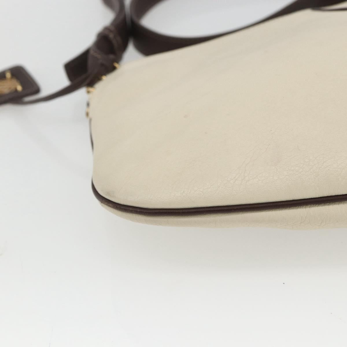 LOEWE Shoulder Bag Leather White Gold Auth 162858