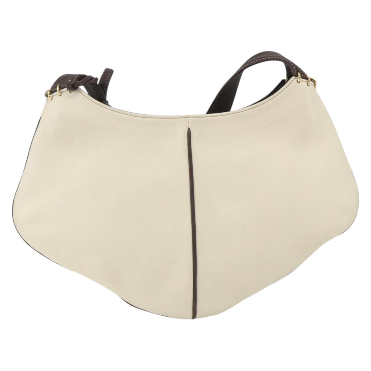 LOEWE Shoulder Bag Leather White Gold Auth 162858