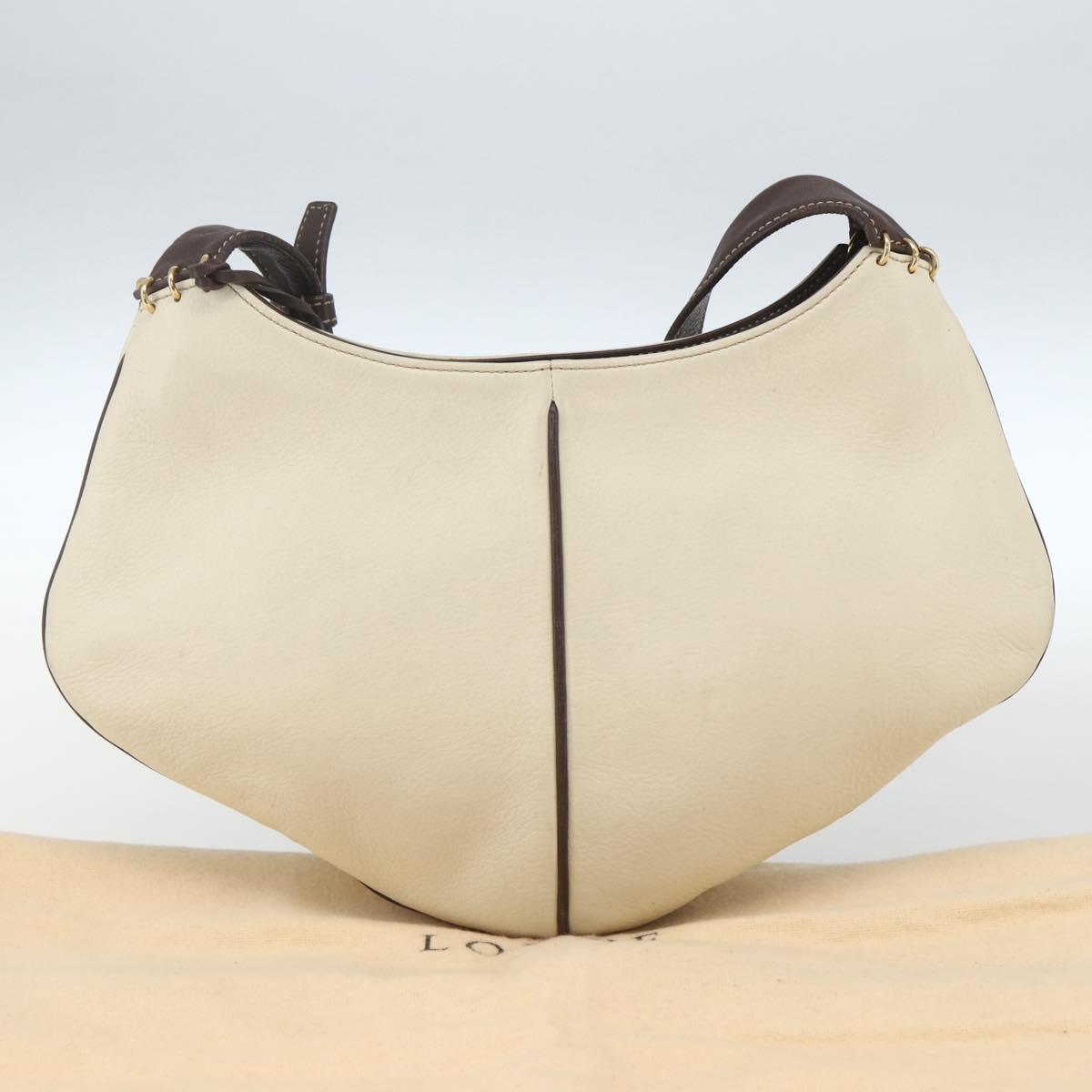 LOEWE Shoulder Bag Leather White Gold Auth 162858