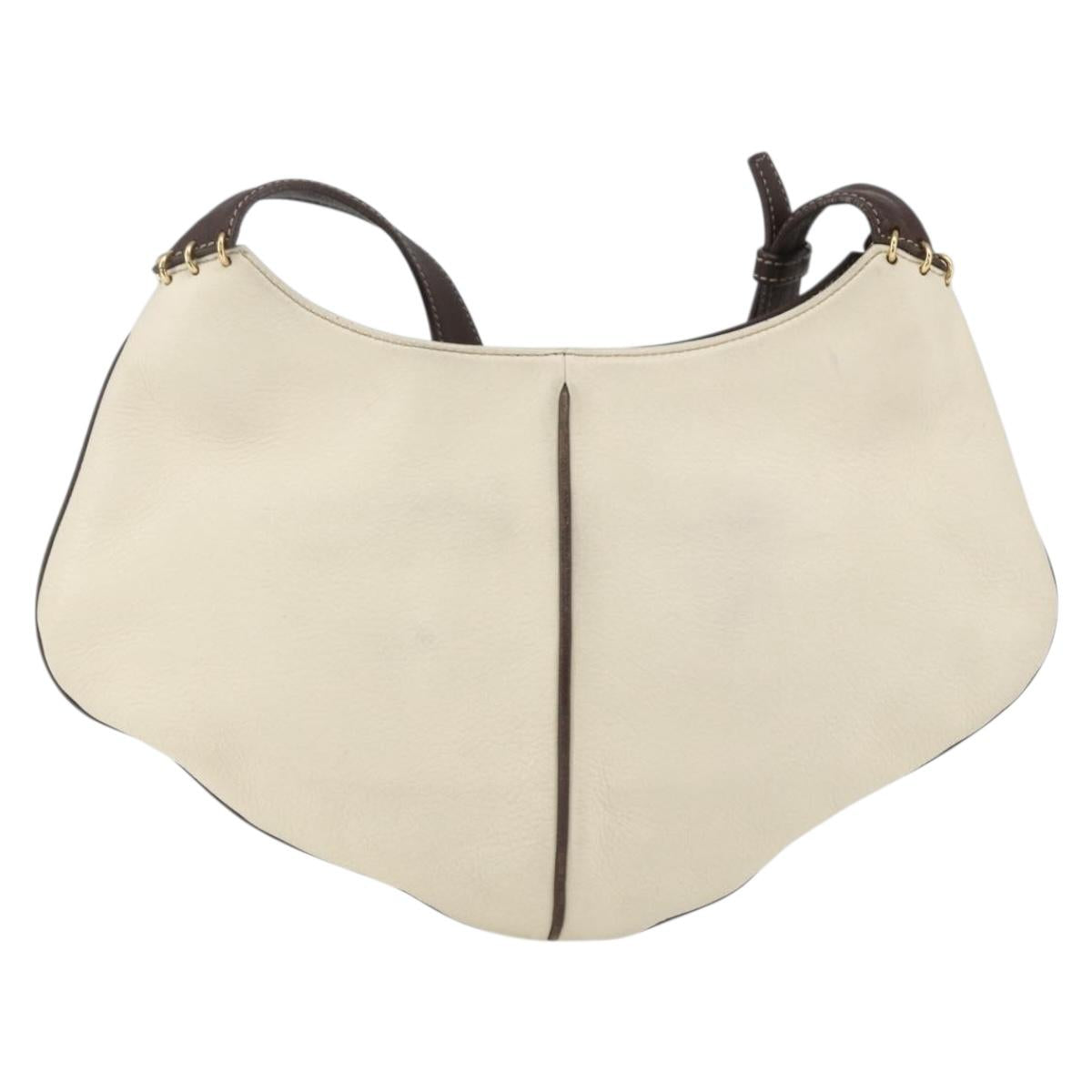 LOEWE Shoulder Bag Leather White Gold Auth 162858