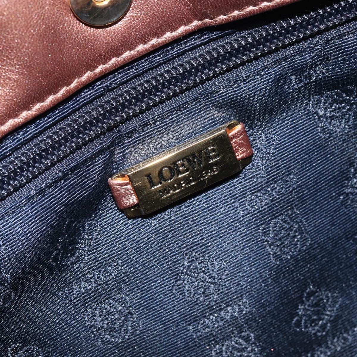 LOEWE Shoulder Bag Leather Brown Gold Auth 162859