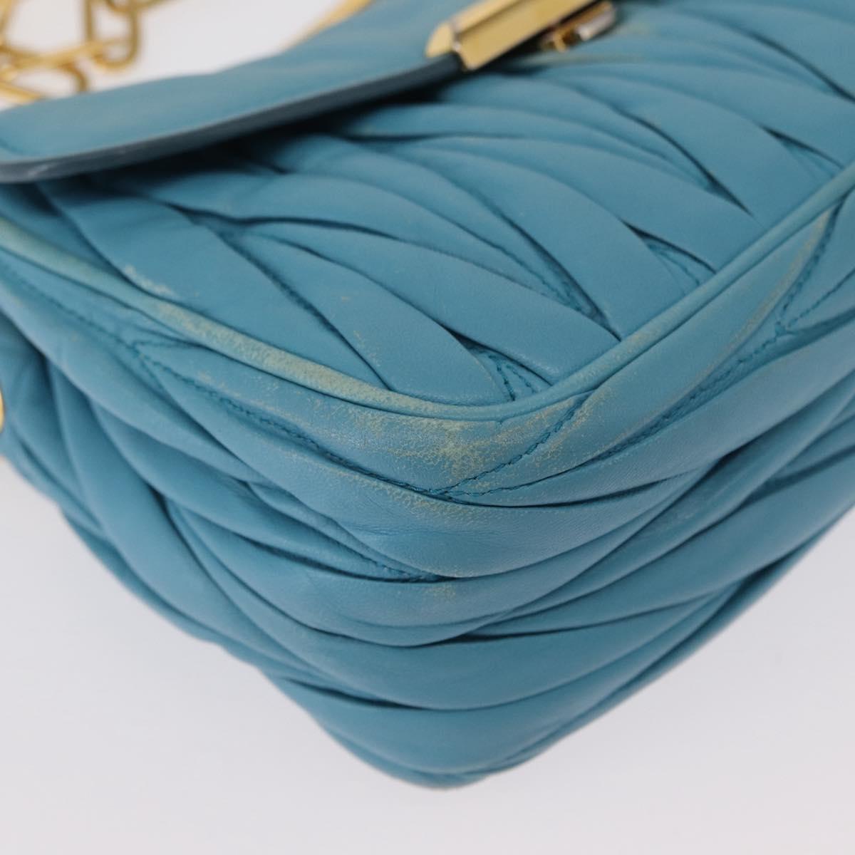Miu Miu Chain Shoulder Bag Leather Blue Gold Auth 162860