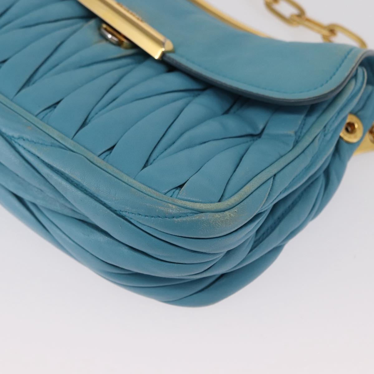Miu Miu Chain Shoulder Bag Leather Blue Gold Auth 162860