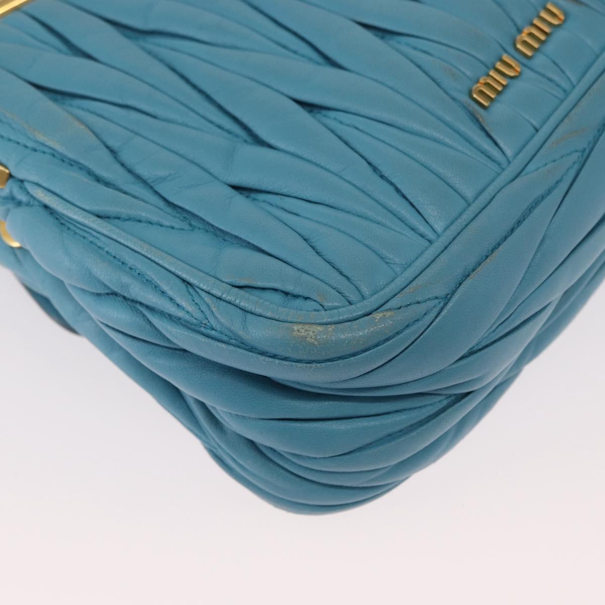 Miu Miu Chain Shoulder Bag Leather Blue Gold Auth 162860