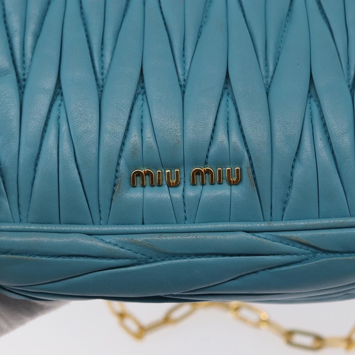 Miu Miu Chain Shoulder Bag Leather Blue Gold Auth 162860