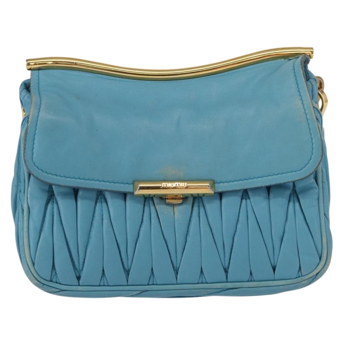 Miu Miu Chain Shoulder Bag Leather Blue Gold Auth 162860
