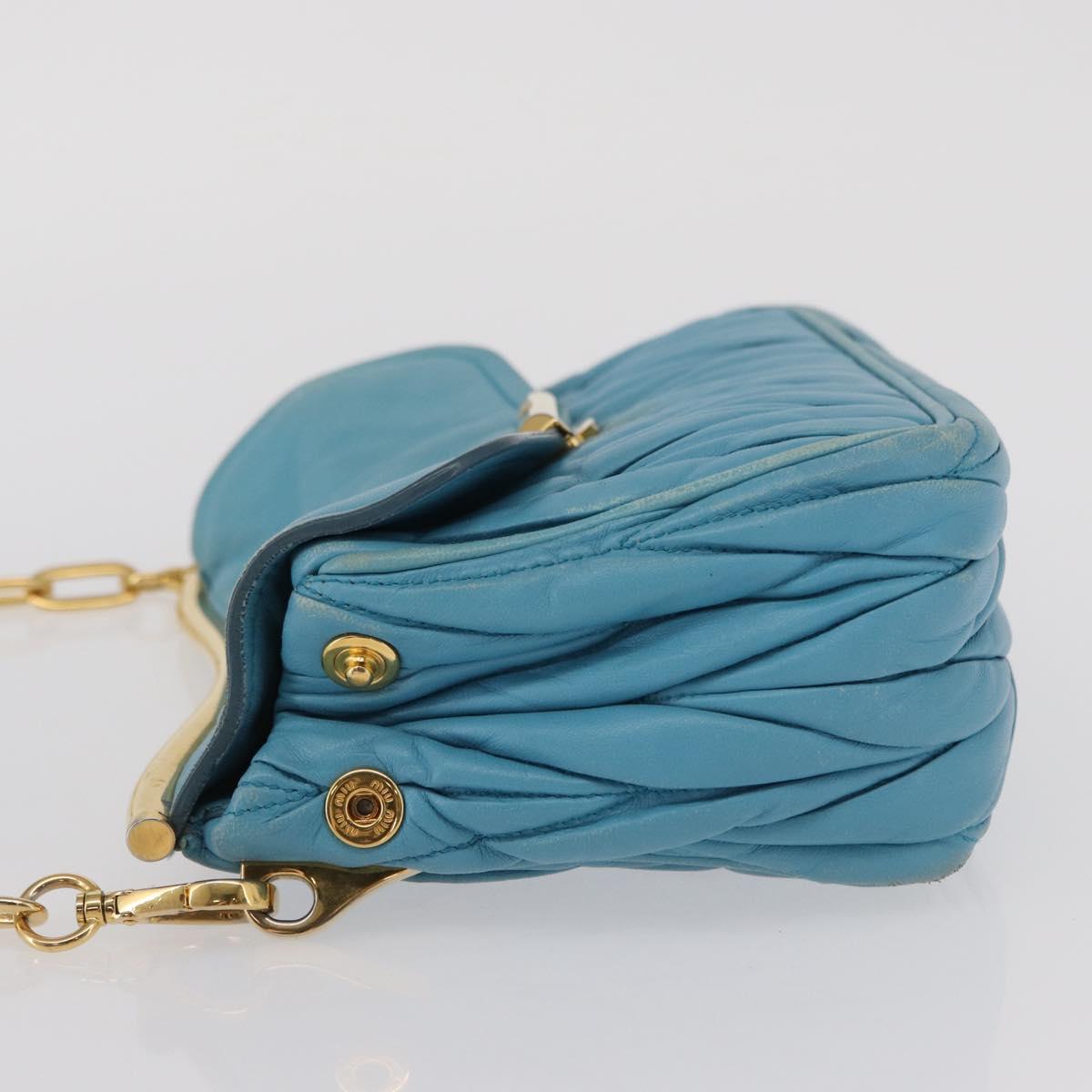 Miu Miu Chain Shoulder Bag Leather Blue Gold Auth 162860