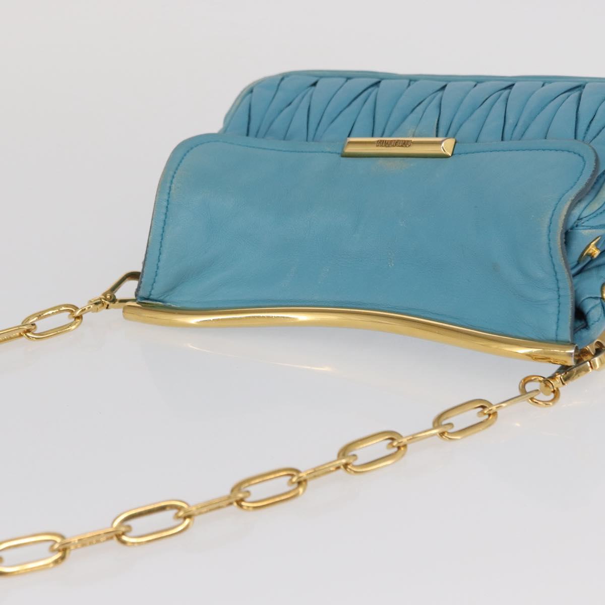 Miu Miu Chain Shoulder Bag Leather Blue Gold Auth 162860