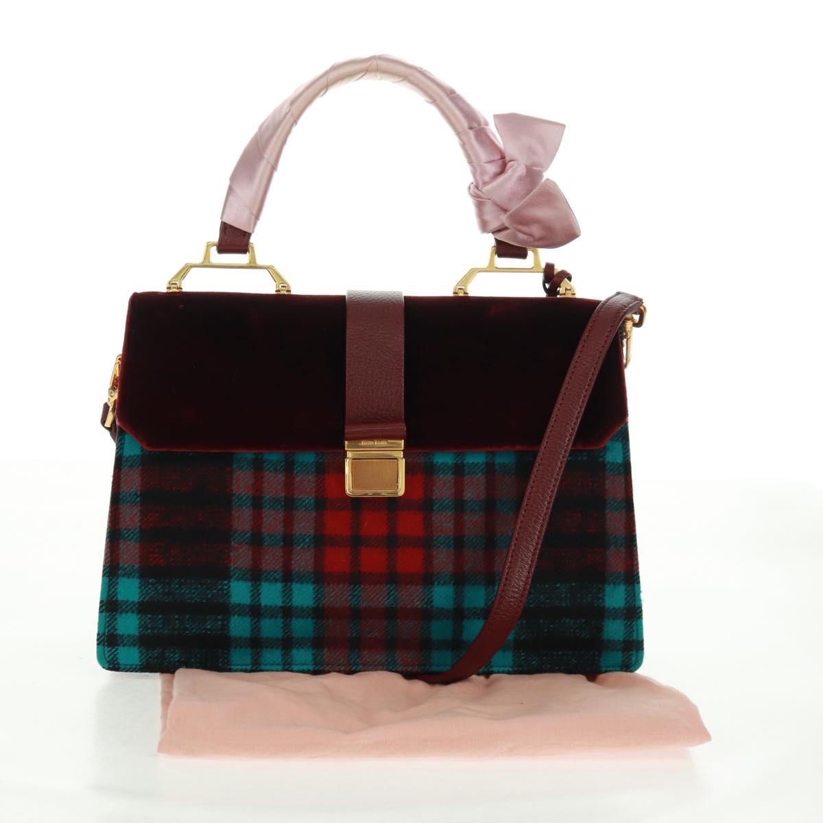 Miu Miu Hand Bag Velor 2way Red Gold Auth 162863SAV