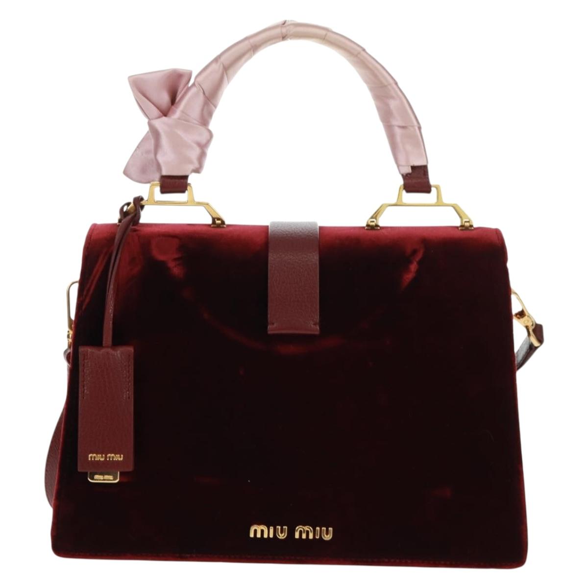 Miu Miu Hand Bag Velor 2way Red Gold Auth 162863SAV