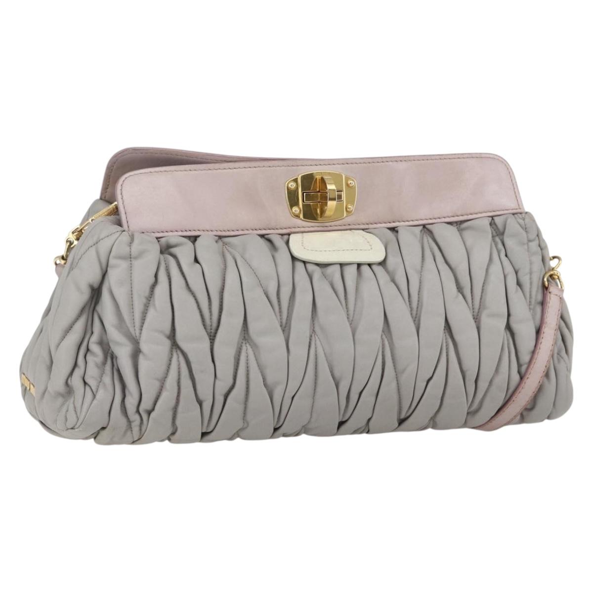 Miu Miu Matelasse Shoulder Bag Leather Gray Gold Auth 162864