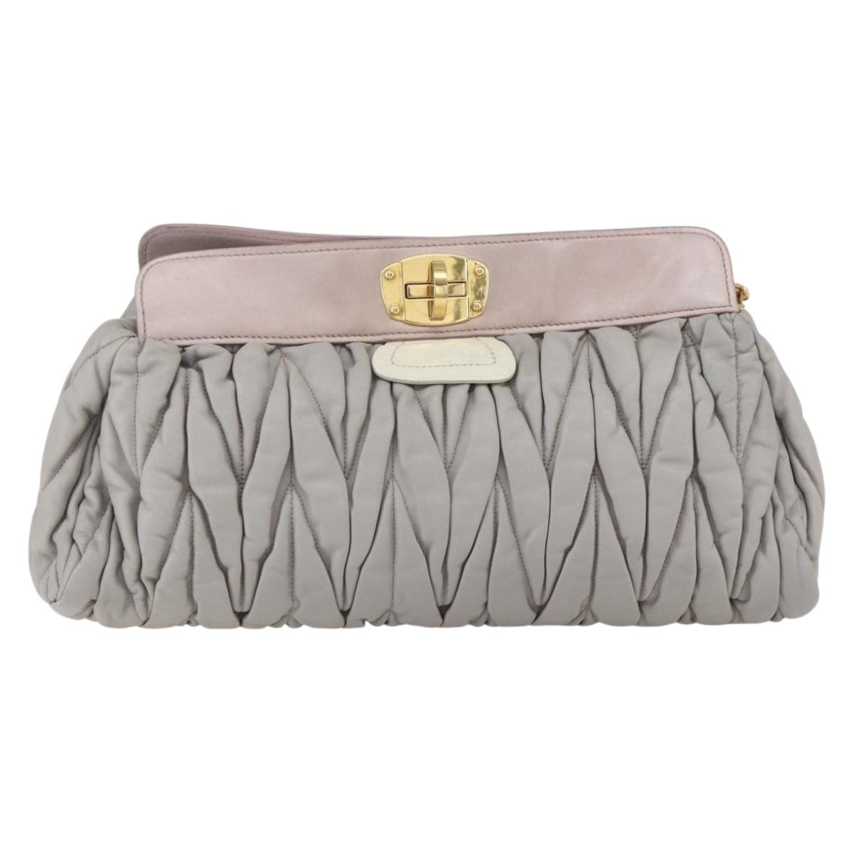 Miu Miu Matelasse Shoulder Bag Leather Gray Gold Auth 162864
