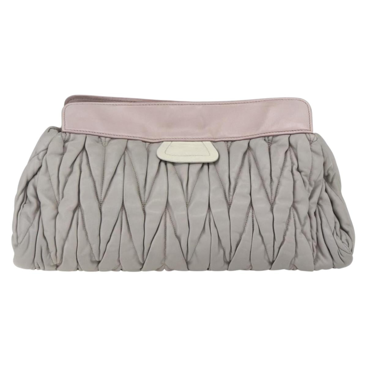 Miu Miu Matelasse Shoulder Bag Leather Gray Gold Auth 162864