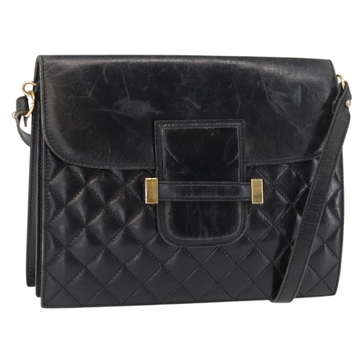 SAINT LAURENT Shoulder Bag Leather Black Gold Auth 162867