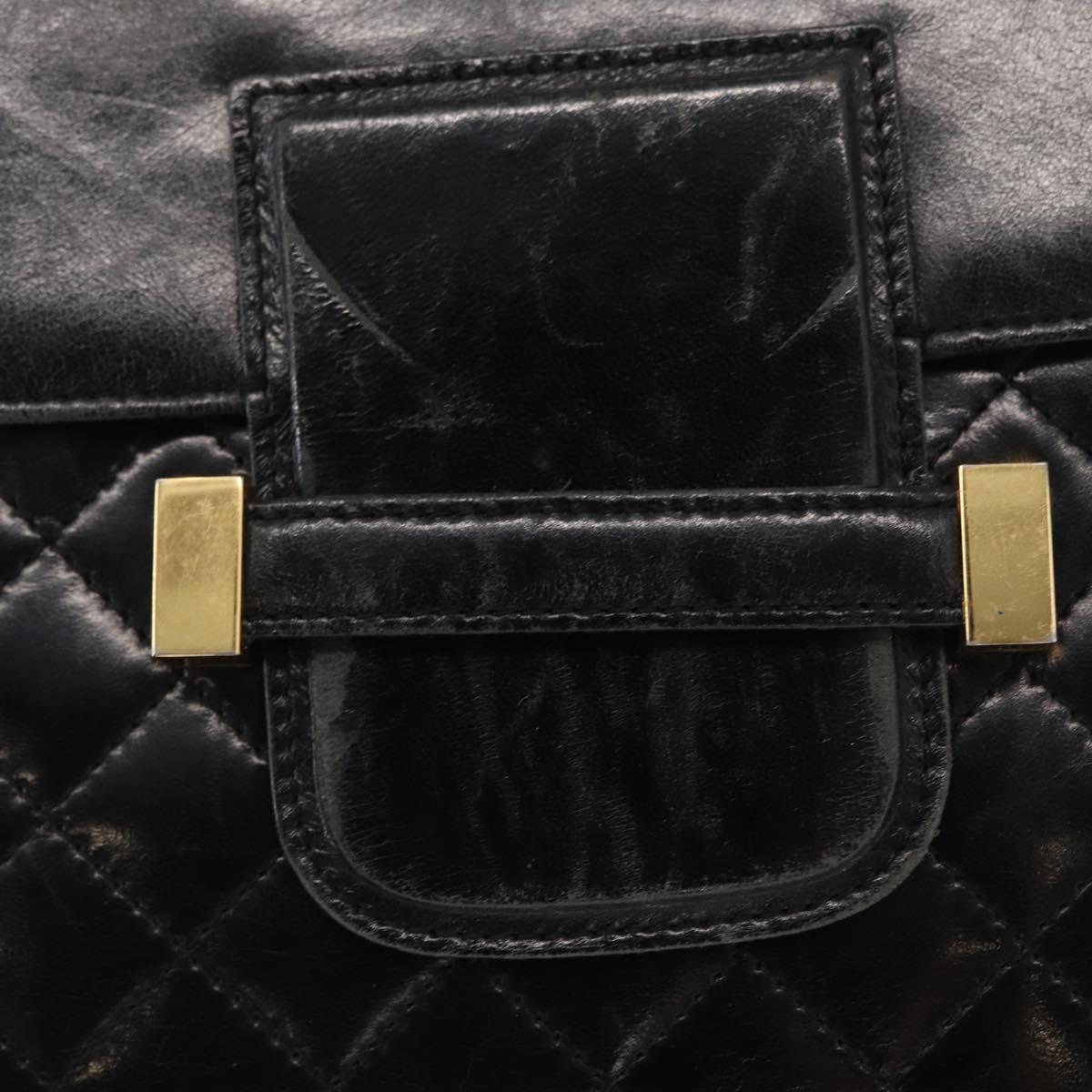 SAINT LAURENT Shoulder Bag Leather Black Gold Auth 162867
