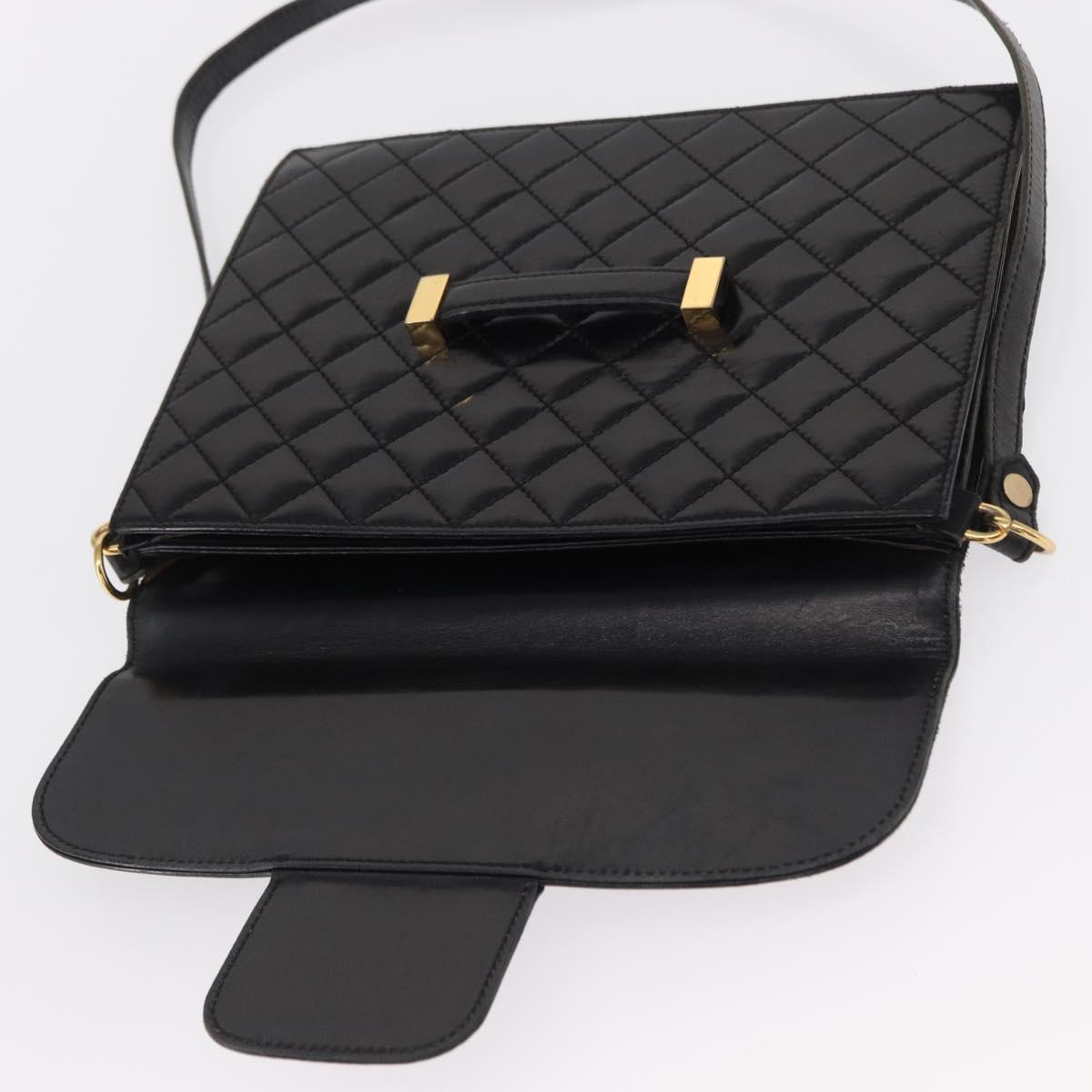 SAINT LAURENT Shoulder Bag Leather Black Gold Auth 162867