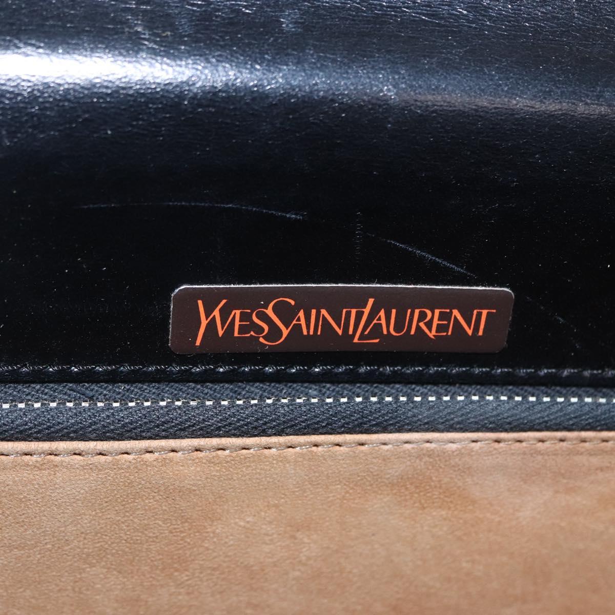 SAINT LAURENT Shoulder Bag Leather Black Gold Auth 162867