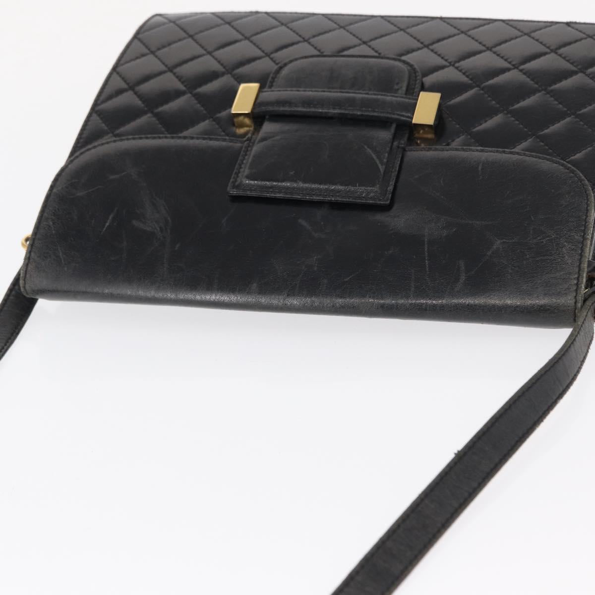SAINT LAURENT Shoulder Bag Leather Black Gold Auth 162867