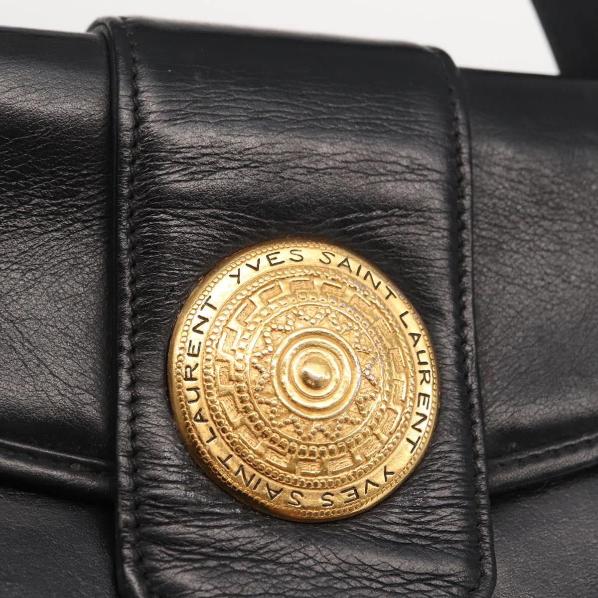 SAINT LAURENT Cassandra Hand Bag Leather Black Gold Auth 162868