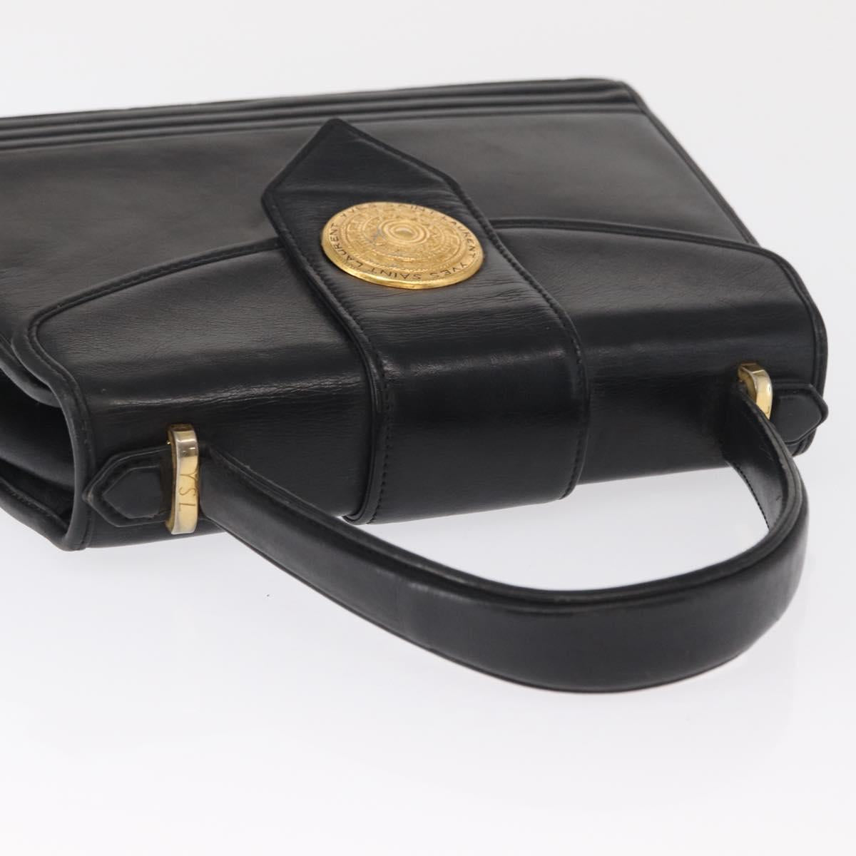 SAINT LAURENT Cassandra Hand Bag Leather Black Gold Auth 162868