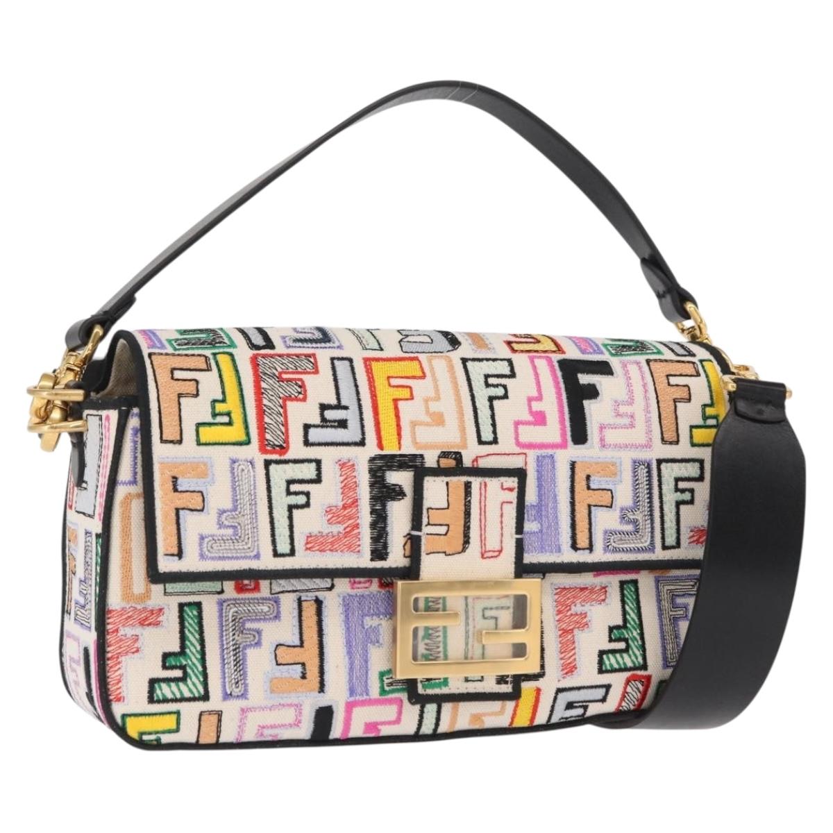 FENDI Zucca Canvas Mamma Baguette Shoulder Bag Multicolor Gold Auth 162870SM