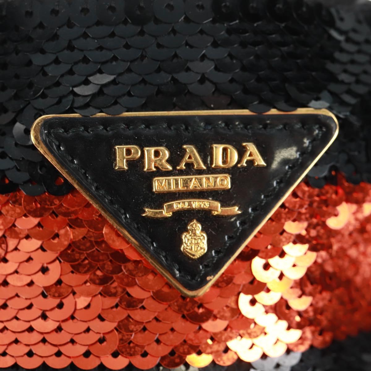 PRADA Sequin Tote Bag Nylon Orange Black Auth 162878V