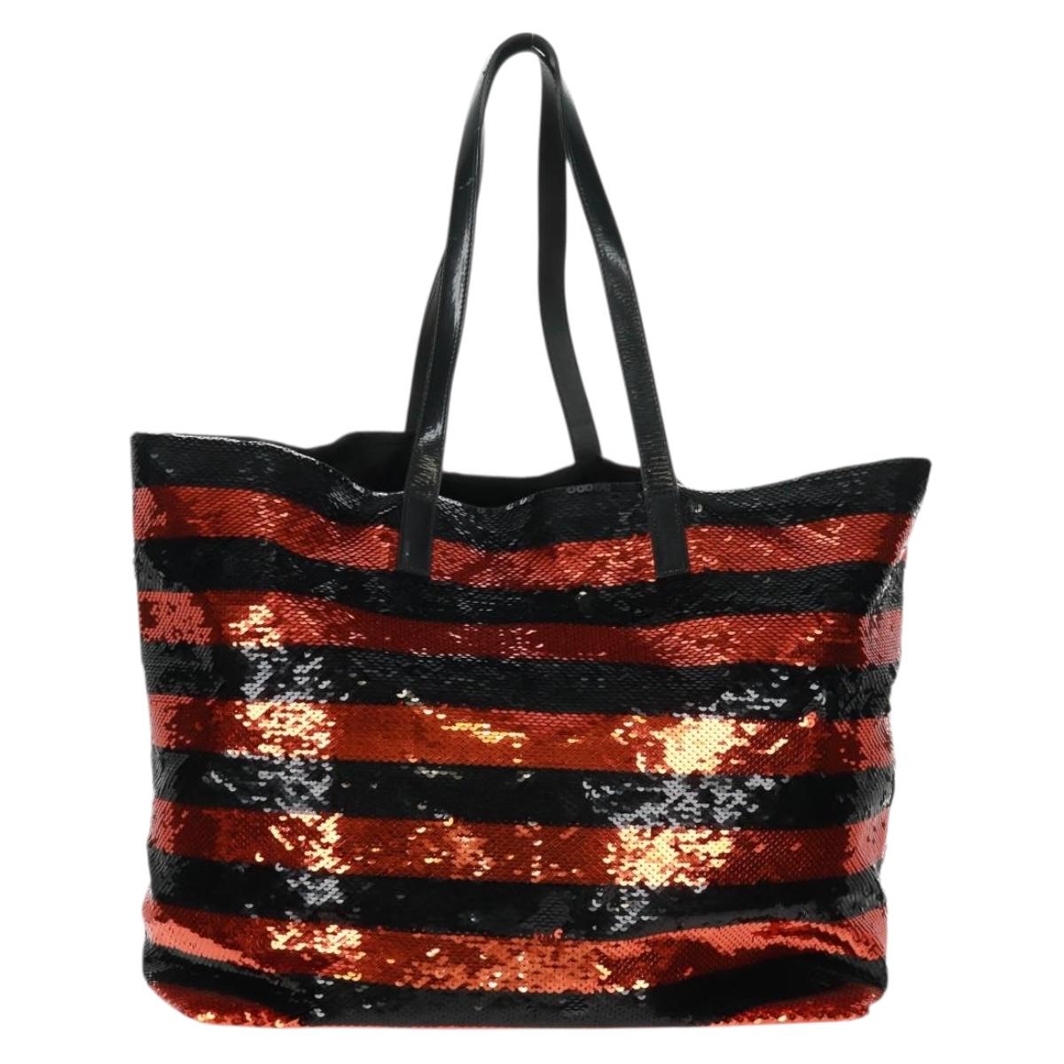 PRADA Sequin Tote Bag Nylon Orange Black Auth 162878V