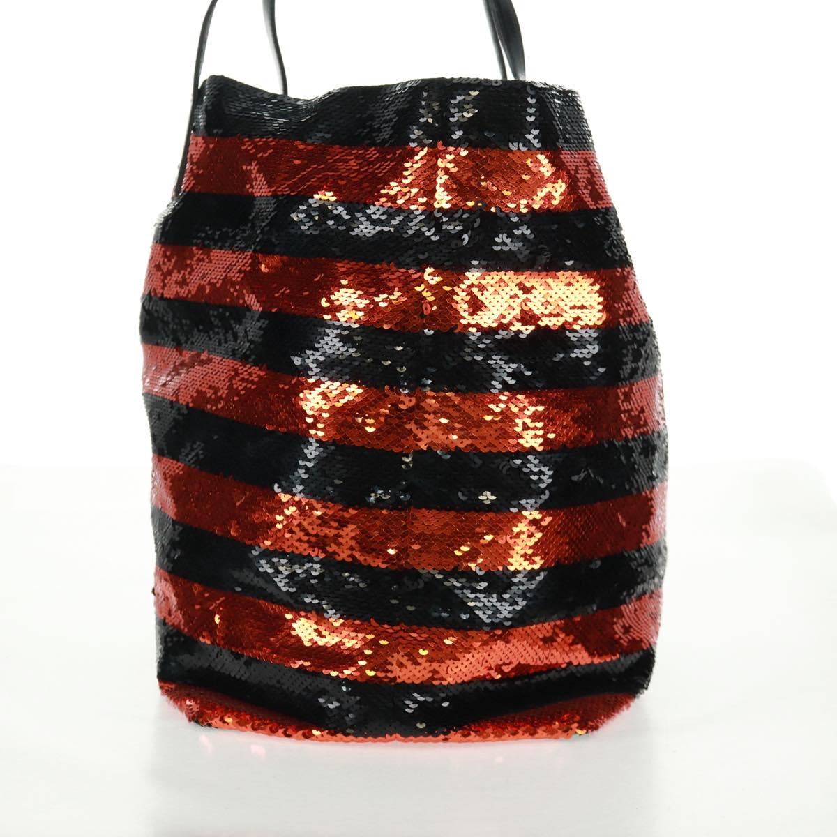PRADA Sequin Tote Bag Nylon Orange Black Auth 162878V