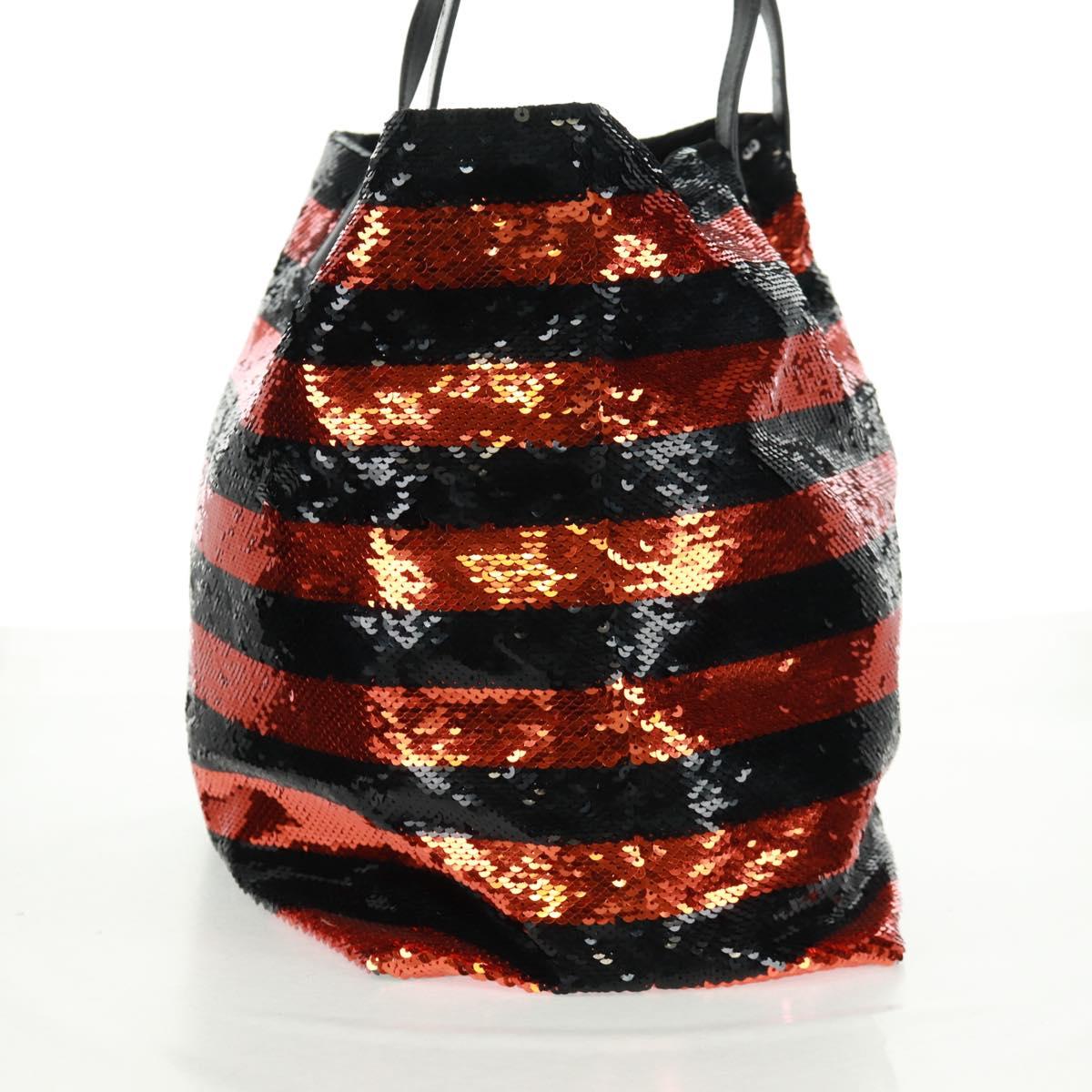 PRADA Sequin Tote Bag Nylon Orange Black Auth 162878V