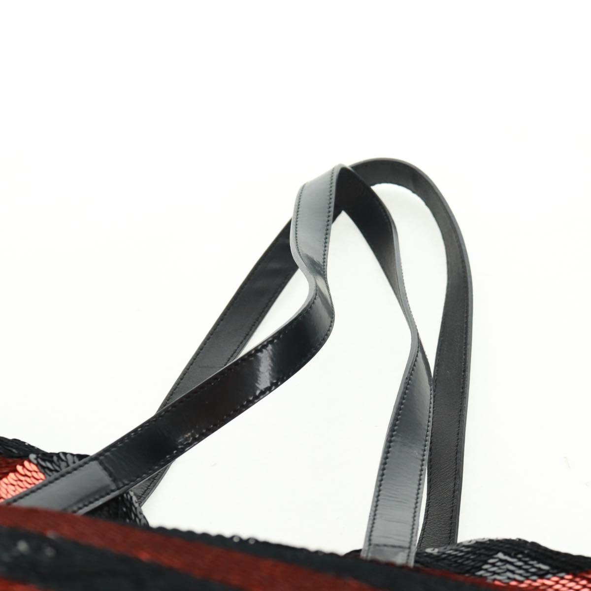 PRADA Sequin Tote Bag Nylon Orange Black Auth 162878V