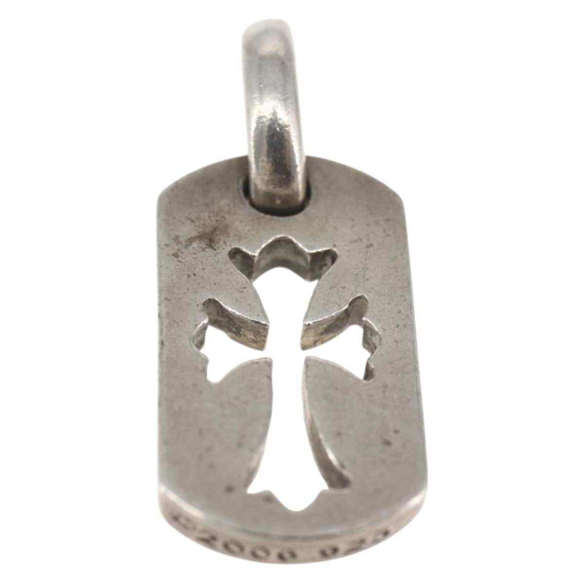 Chrome Hearts Tiny Cutout Cross Dog Tag Pendant Top Ag925 Silver Auth 162888SM