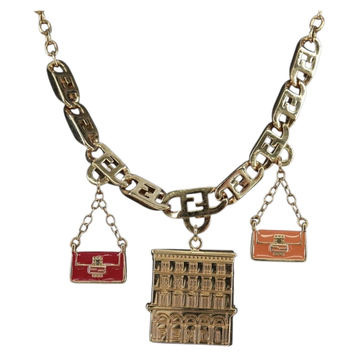 FENDI Necklace metal Gold Auth 162892V