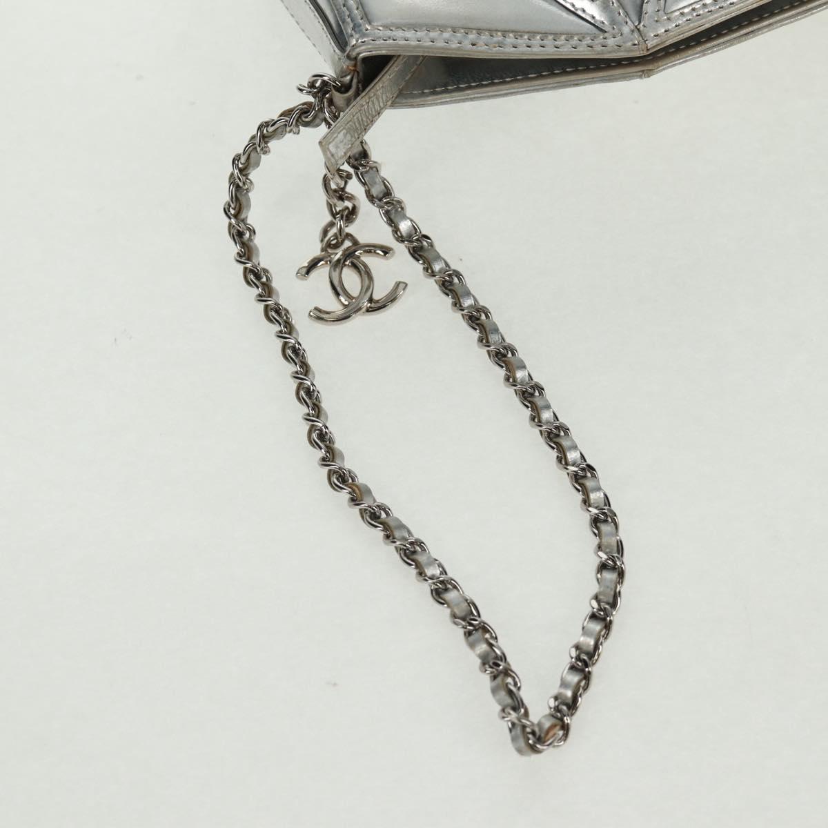 CHANEL Clutch Bag Leather Silver CC Auth 162899V