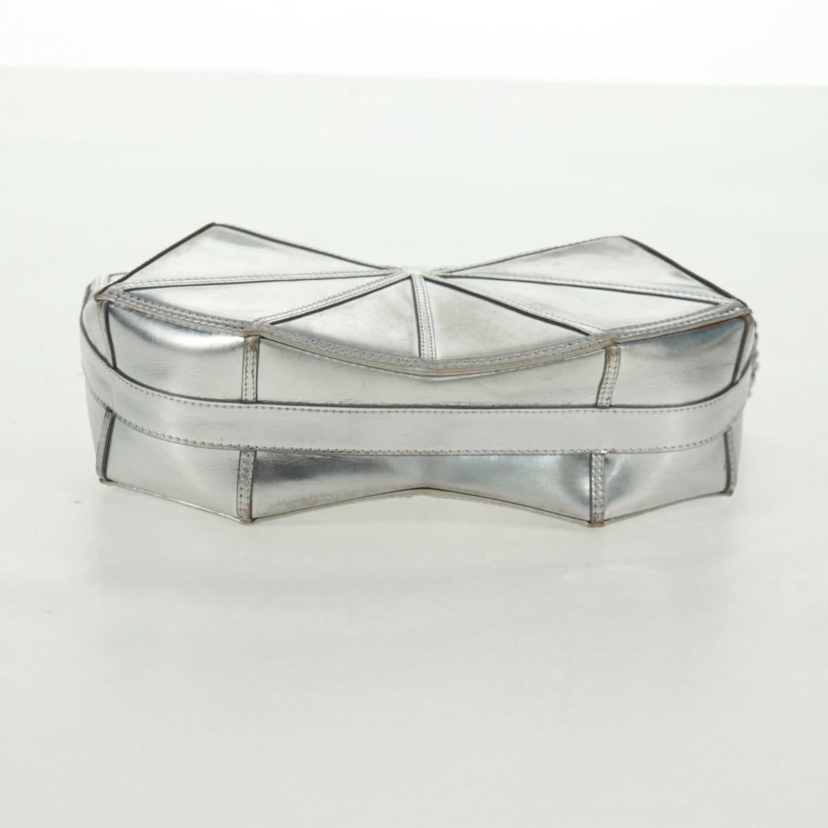 CHANEL Clutch Bag Leather Silver CC Auth 162899V