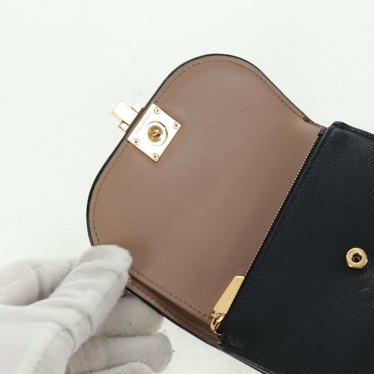 TIFFANY&Co. Bifold Wallet Leather Black Gold Auth 162920V