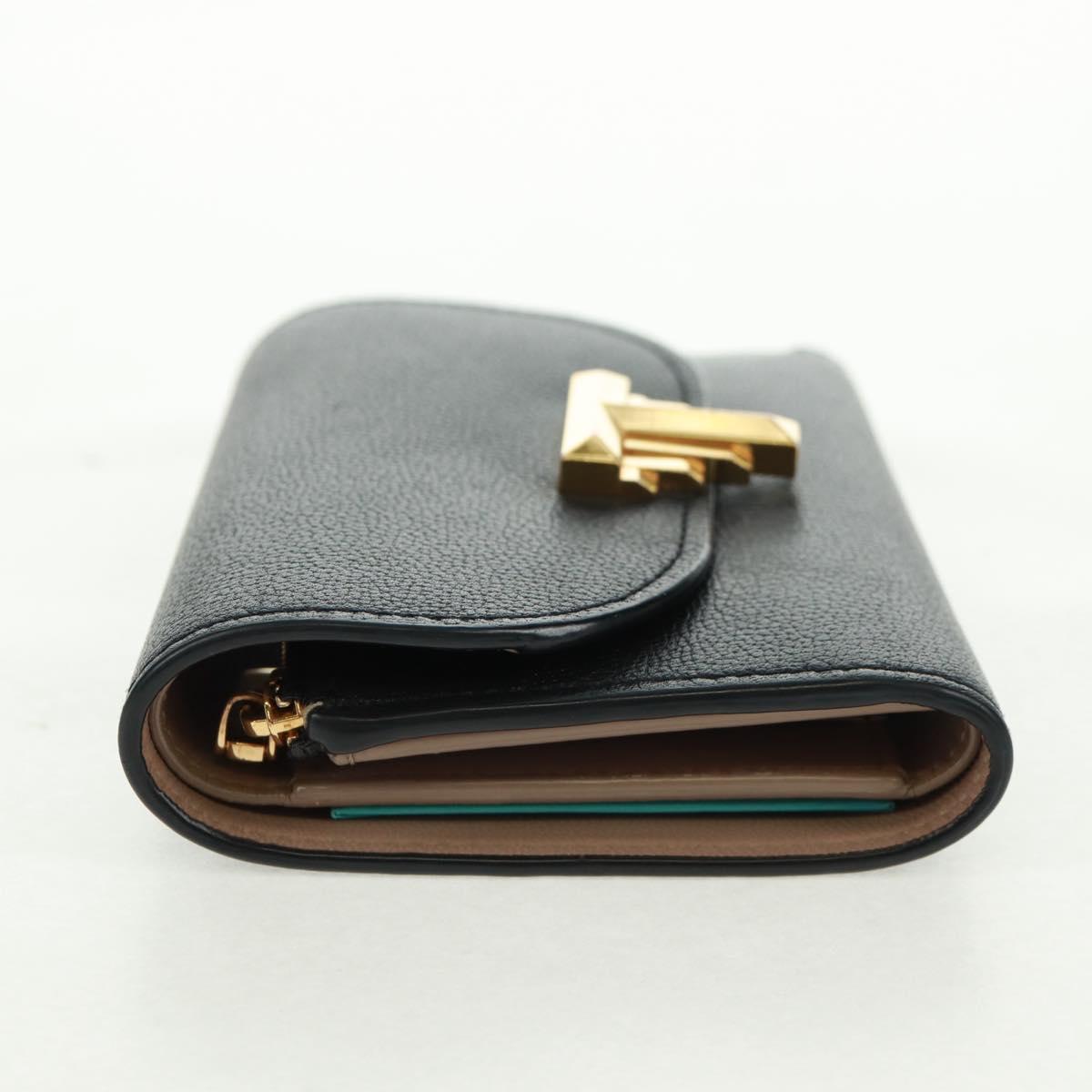 TIFFANY&Co. Bifold Wallet Leather Black Gold Auth 162920V