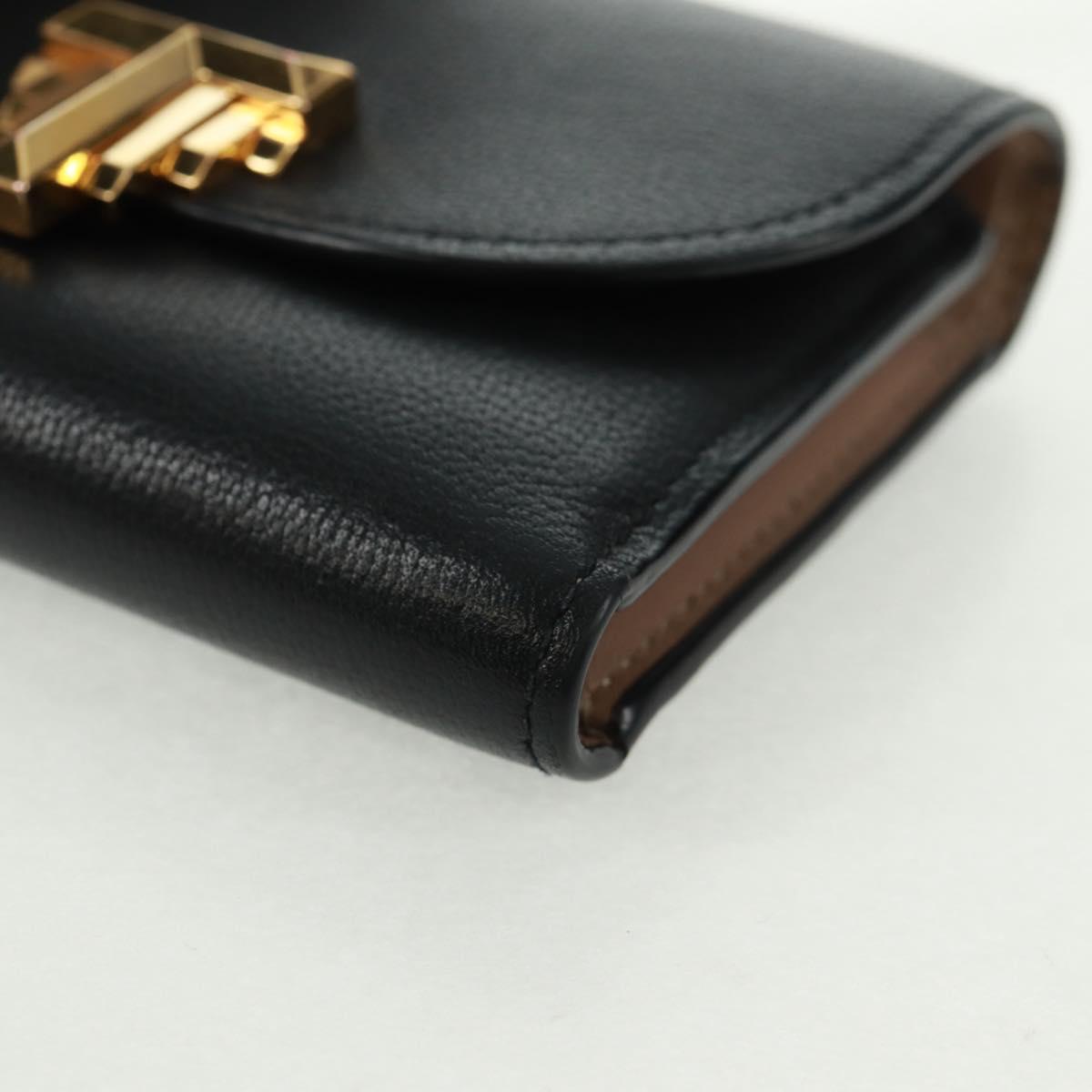 TIFFANY&Co. Bifold Wallet Leather Black Gold Auth 162920V