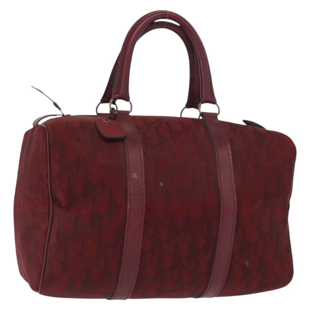 Christian Dior Trotter Canvas Boston Bag Red Gold Auth 162946