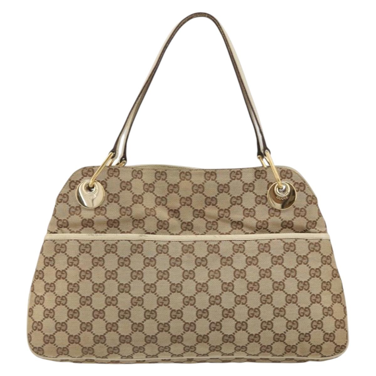 GUCCI GG Canvas Shoulder Bag Beige Gold 121023 Auth 162950