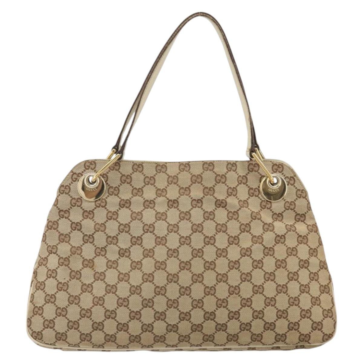 GUCCI GG Canvas Shoulder Bag Beige Gold 121023 Auth 162950