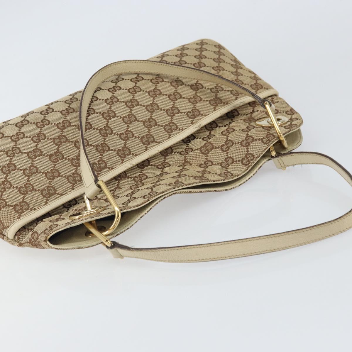 GUCCI GG Canvas Shoulder Bag Beige Gold 121023 Auth 162950