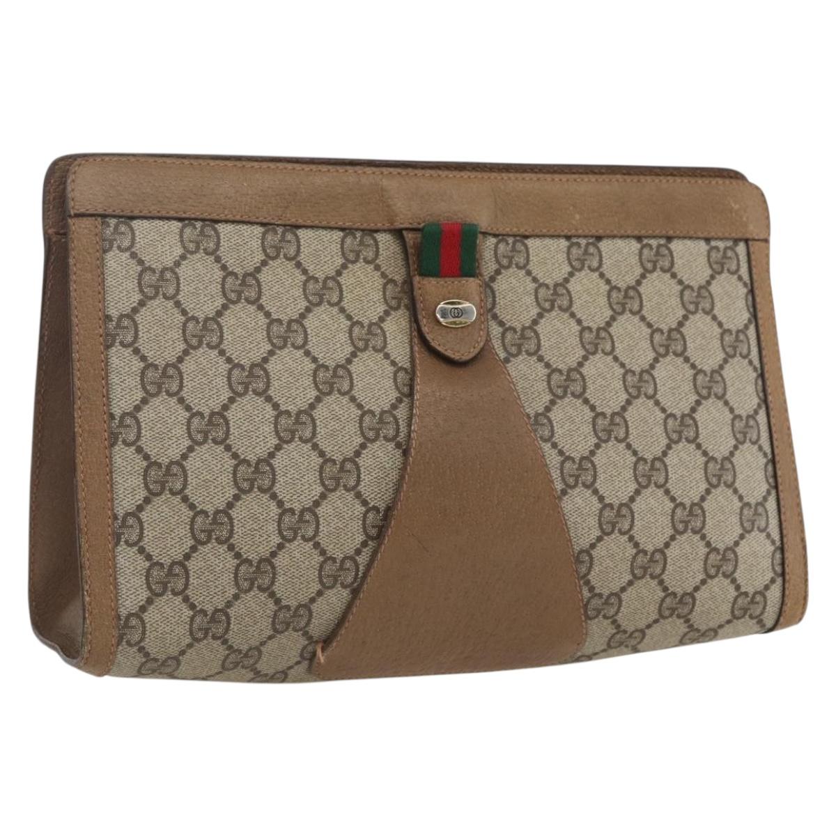 GUCCI GG Supreme Web Sherry Line Clutch Bag PVC Beige 89 01 033 Auth 162952