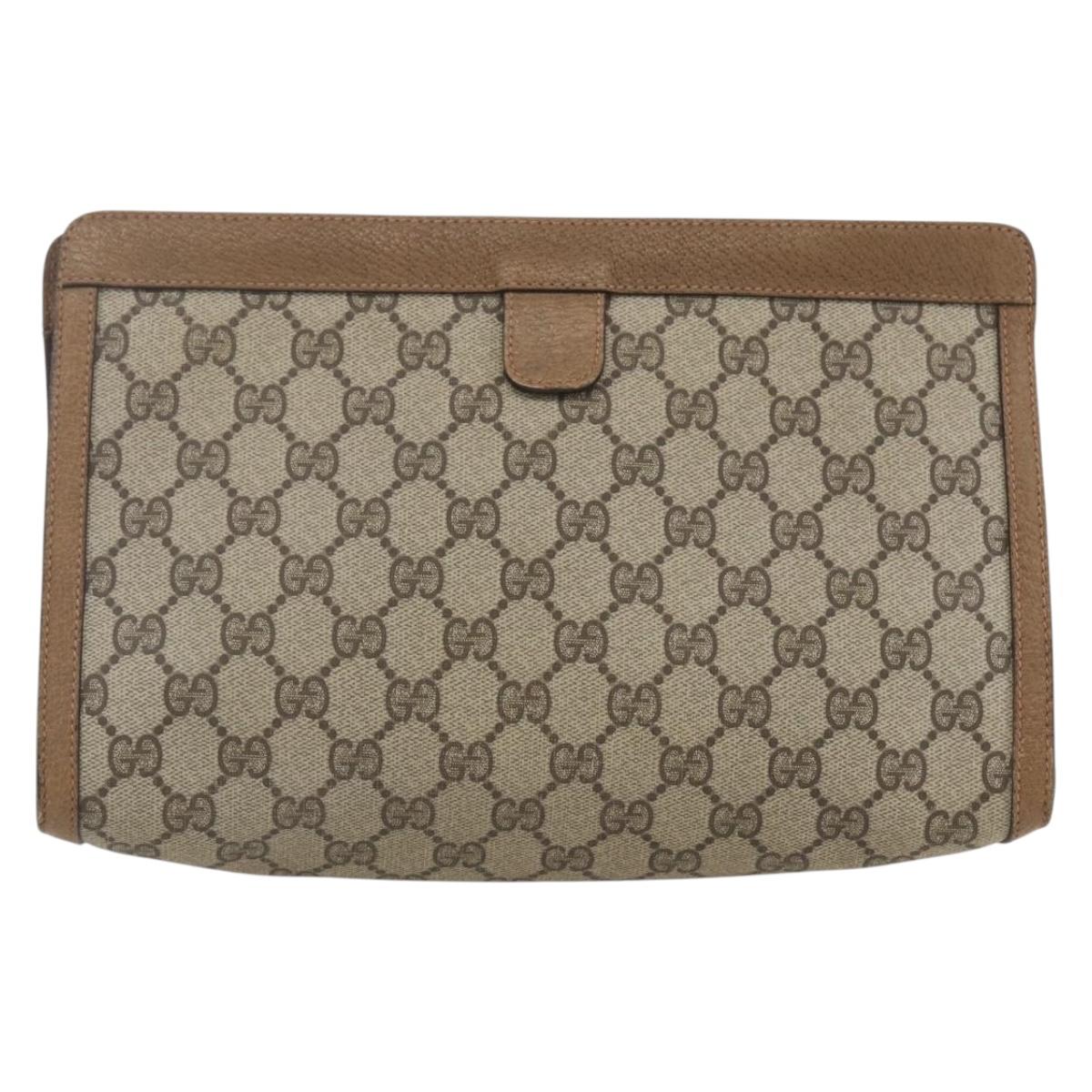 GUCCI GG Supreme Web Sherry Line Clutch Bag PVC Beige 89 01 033 Auth 162952