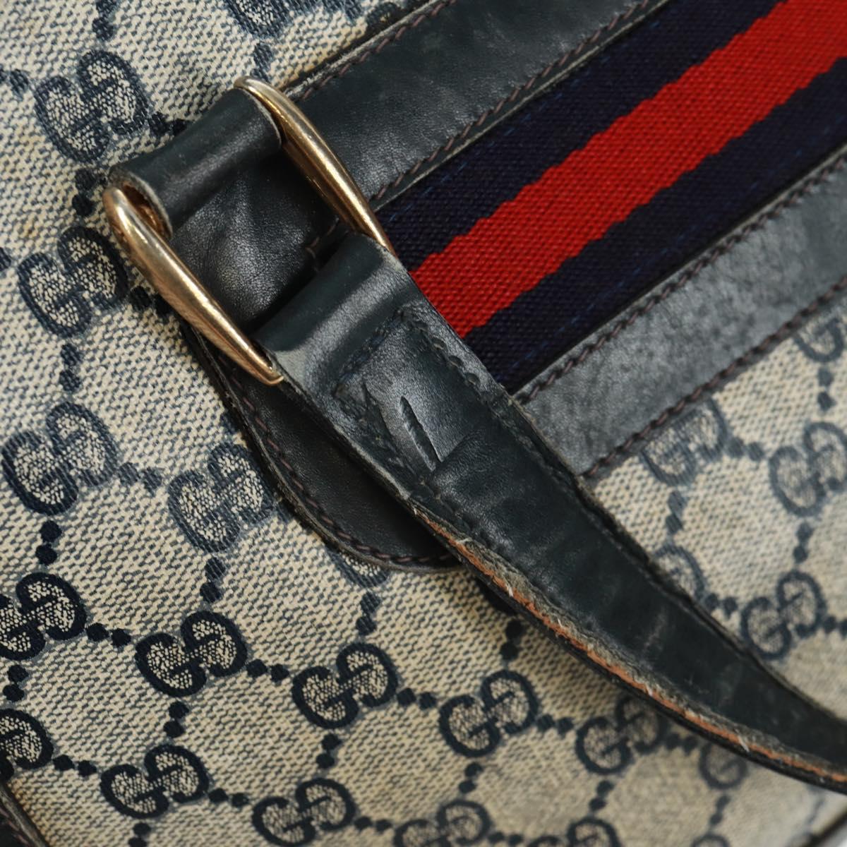 GUCCI GG Supreme Sherry Line Hand Bag PVC Navy Gold Auth 162954