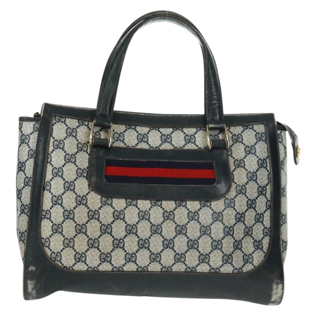 GUCCI GG Supreme Sherry Line Hand Bag PVC Navy Gold Auth 162954