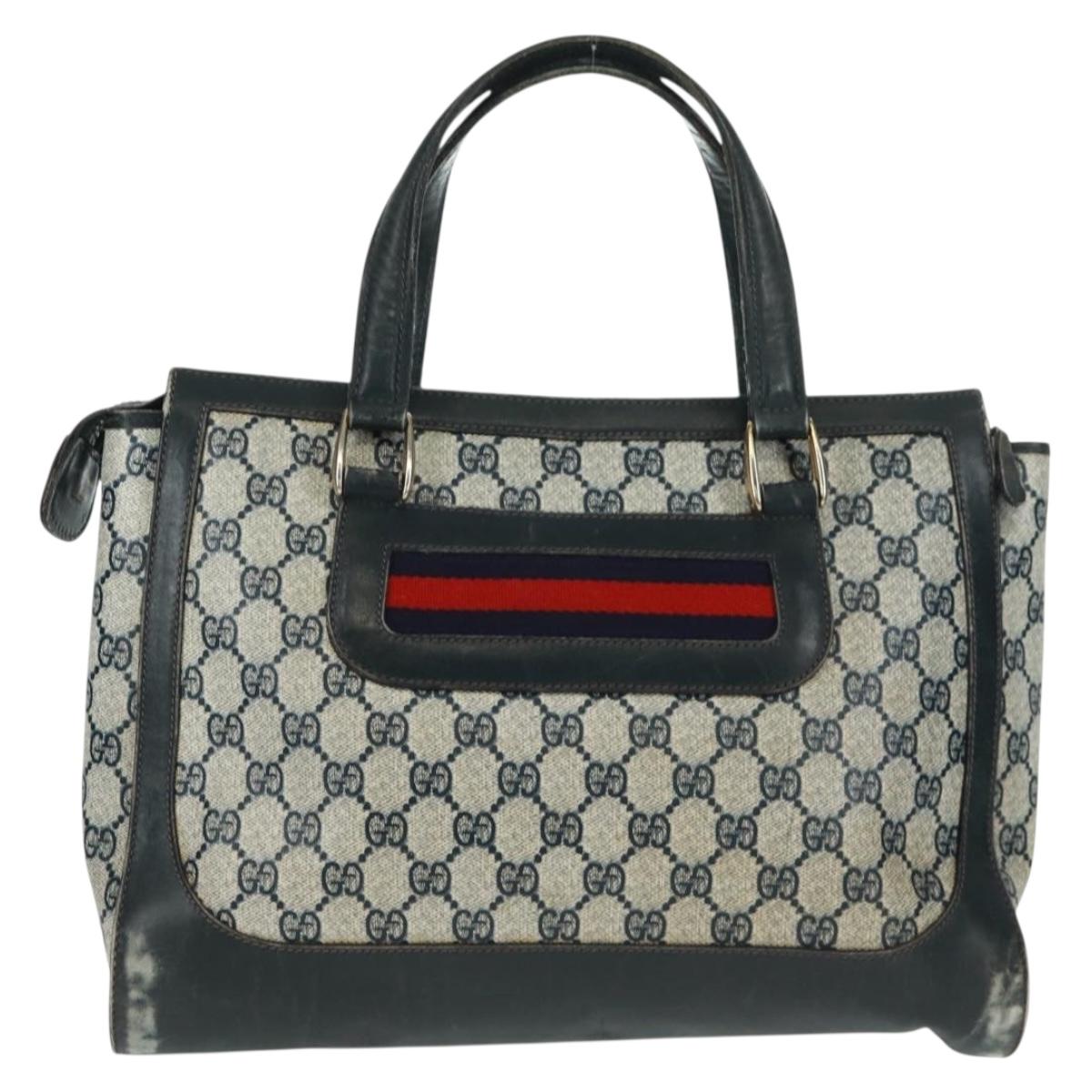 GUCCI GG Supreme Sherry Line Hand Bag PVC Navy Gold Auth 162954