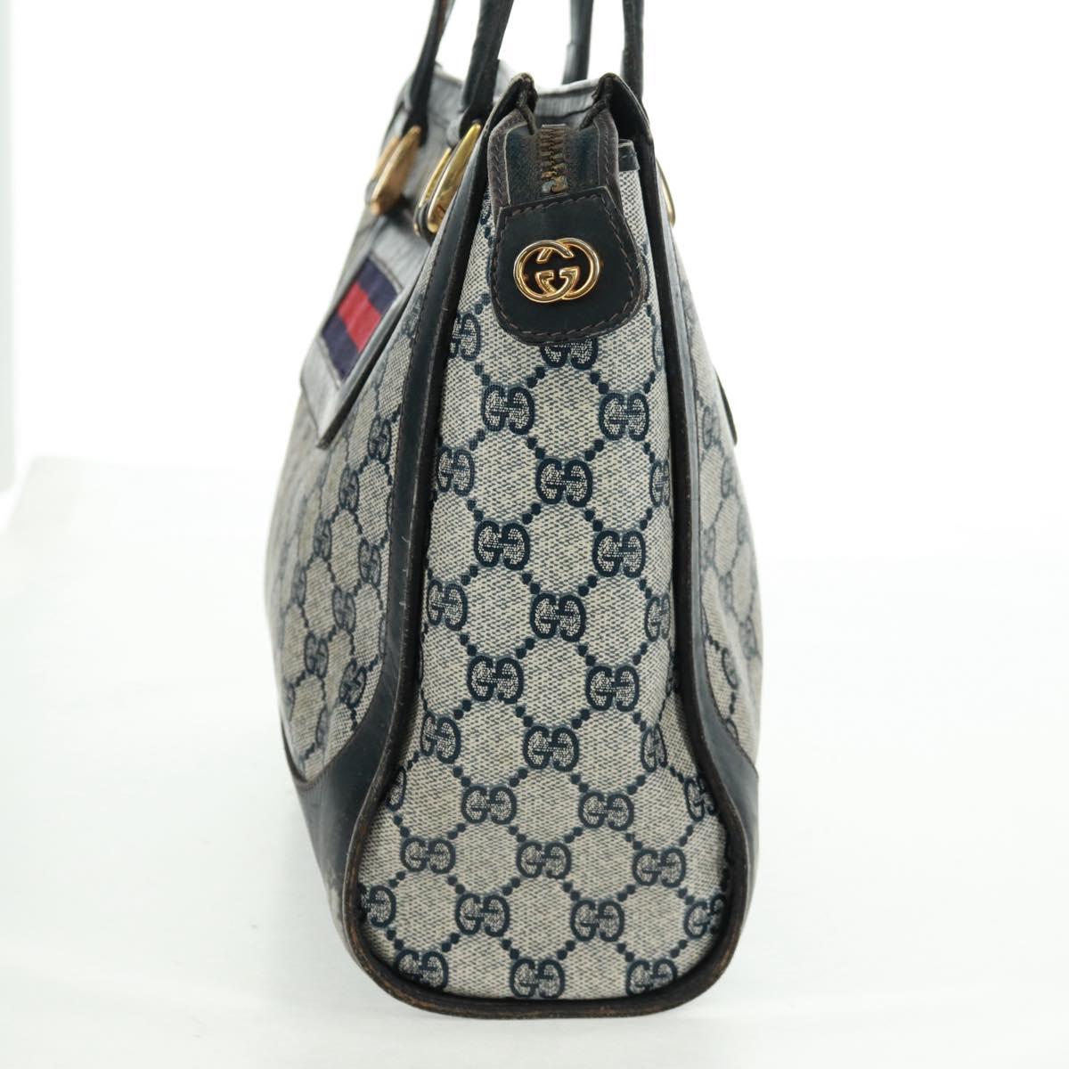 GUCCI GG Supreme Sherry Line Hand Bag PVC Navy Gold Auth 162954