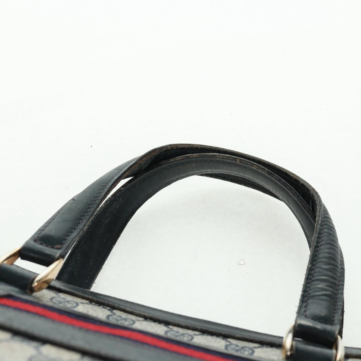 GUCCI GG Supreme Sherry Line Hand Bag PVC Navy Gold Auth 162954